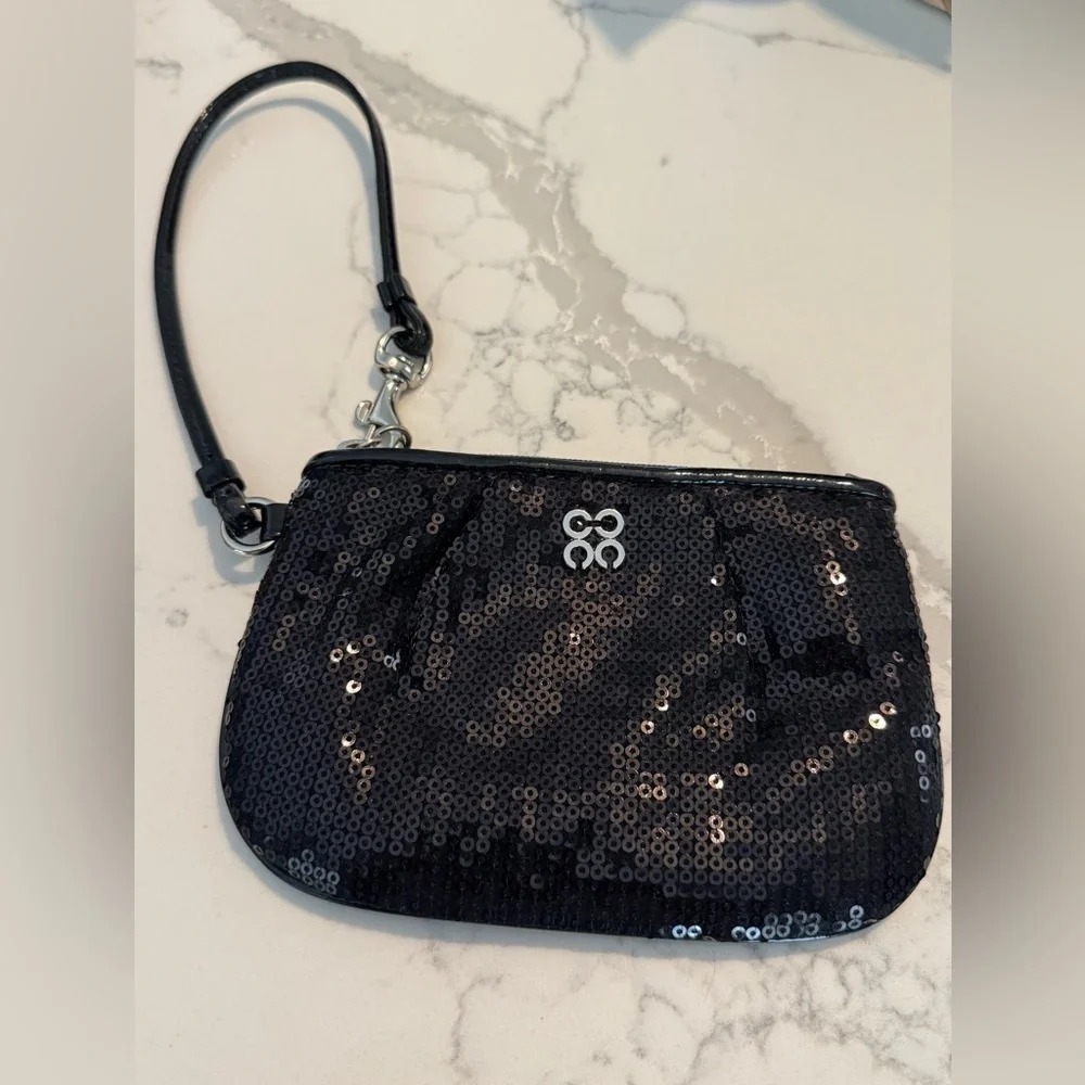 Coach Y2K Black Sequin Wristlet with Silver Accent